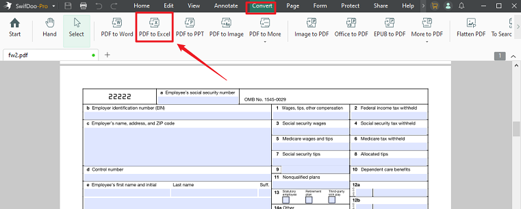 Go to Convert and click PDF to Excel in SwifDoo PDF