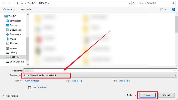 Select Excel Macro-Enabled Workbook in Microsoft Excel
