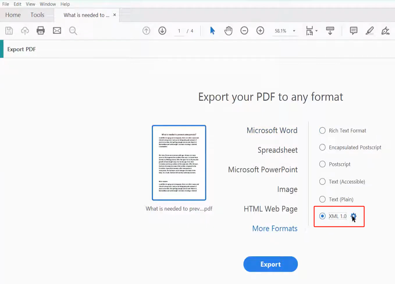 Convert PDF to XML in Acrobat