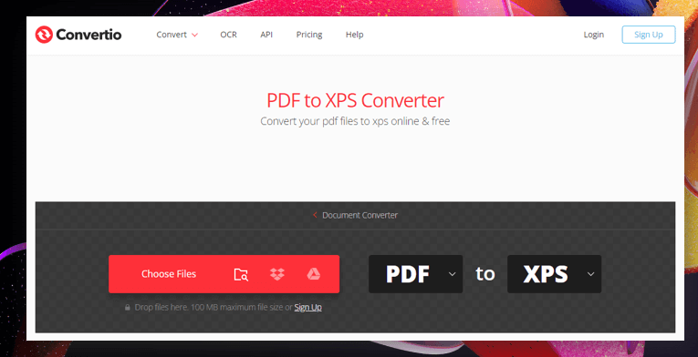 Convert PDF to XPS in Convertio