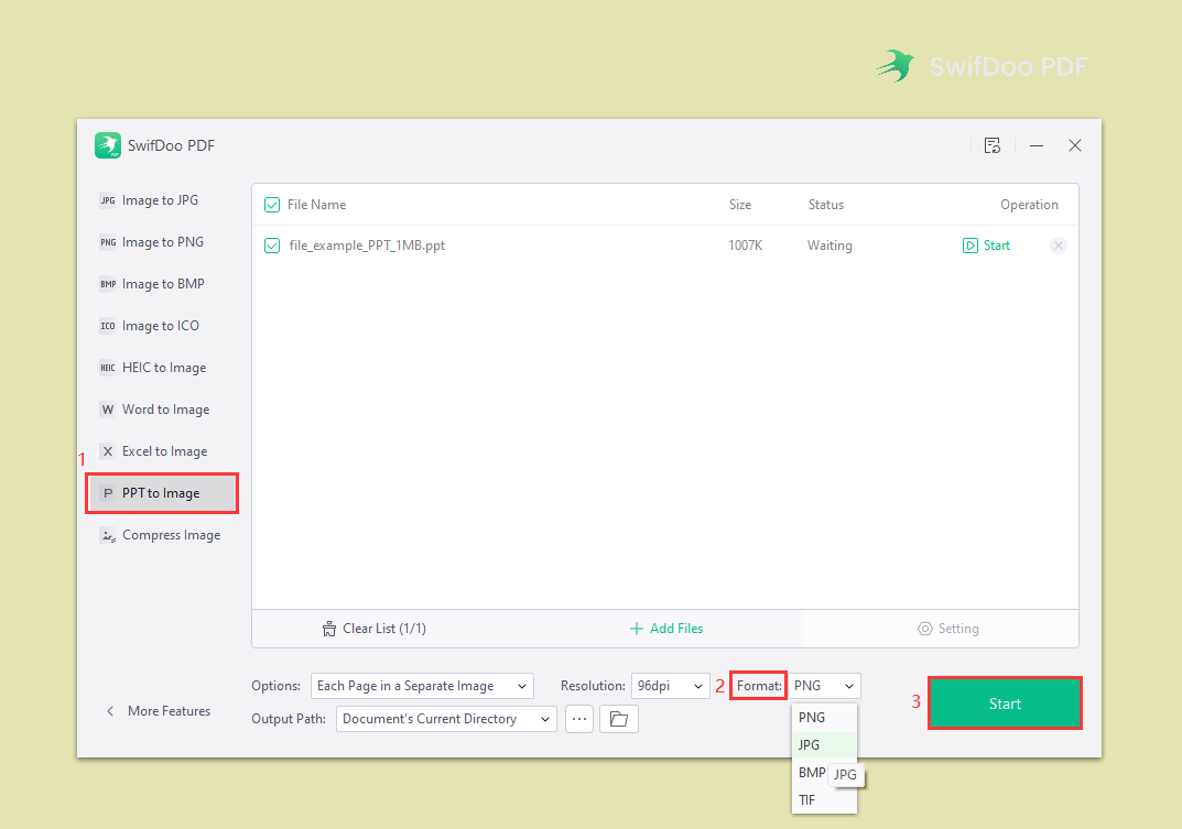 Convert PPT to Image with SwifDoo PDF