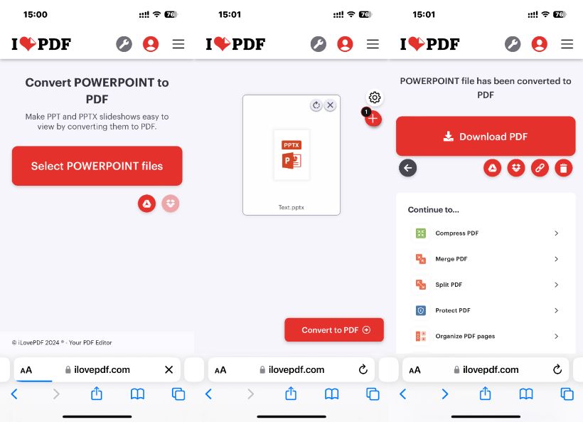 Convert PPT to PDF on iPhone Online