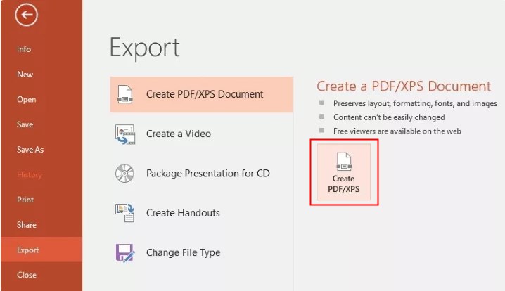 Create PDF/XPS
