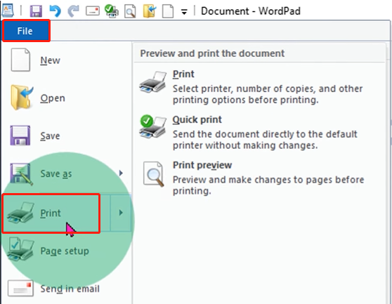 Convert RTF to PDF on Windows with Wordpad step 2