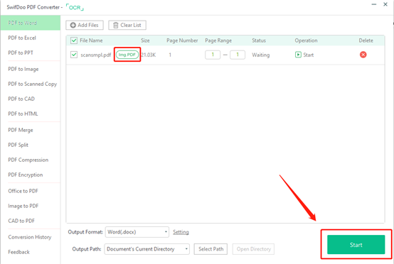 Convert scanned PDF to Word in SwifDoo PDF