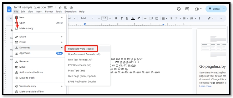 Convert Tamil PDF to Word with Google Docs