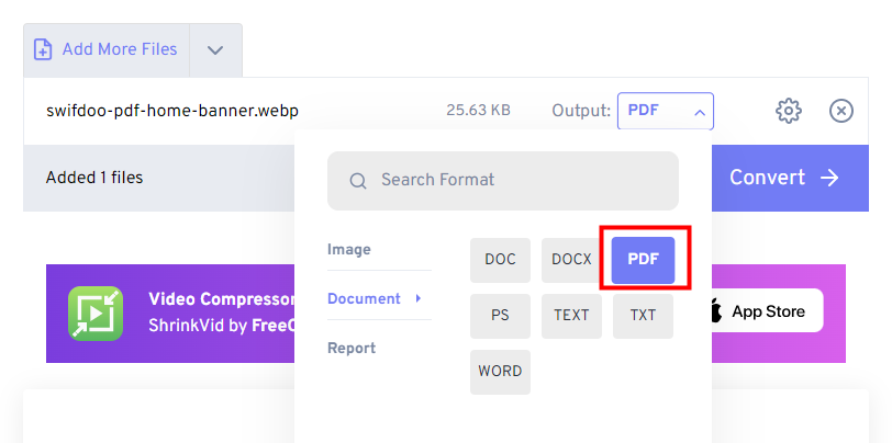 Convert WebP to PDF with FreeConvert 1