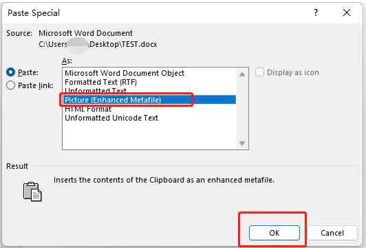 Paste Option in Word convert Word to JPG step 3