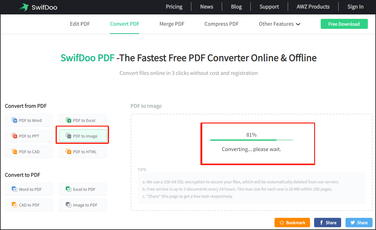 SwifDoo PDF Online Tool convert Word to JPG step 2