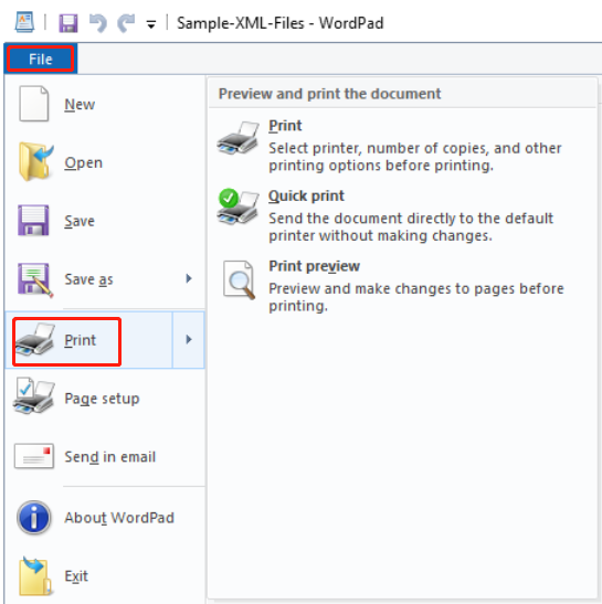 Convertir XML en PDF à l'aide de WordPad/Notepad