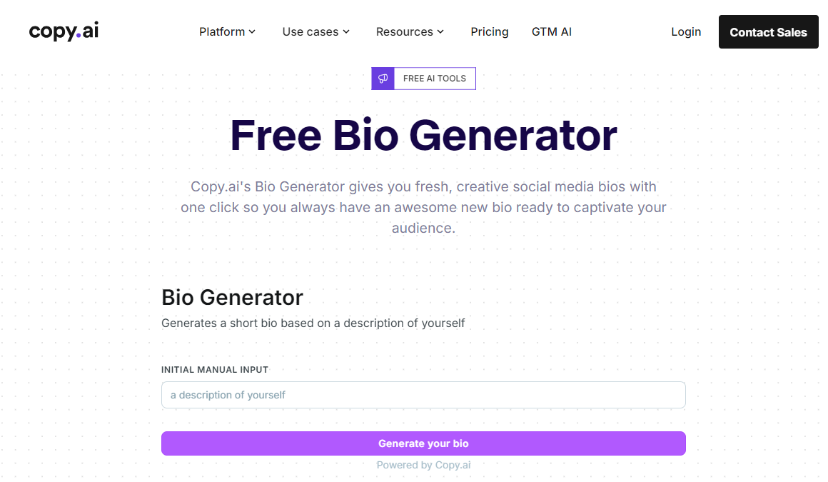 Copy.ai Free Bio Generator