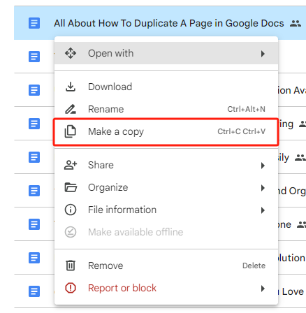 Copy Google Docs in Google Drive