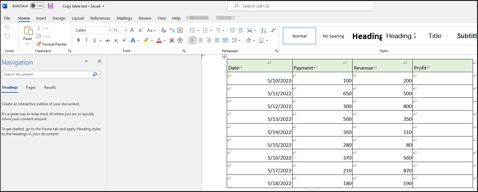 Copy table from PDF to Excel by opening PDF in Word step 3