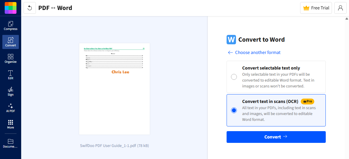 Convert Scanned PDF to Word