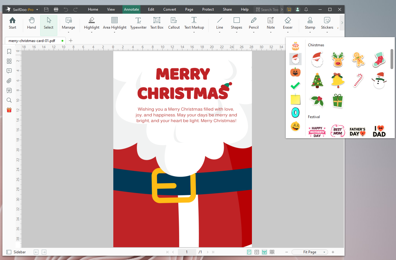 Craft Christmas Card for Kids in SwifDoo PDF