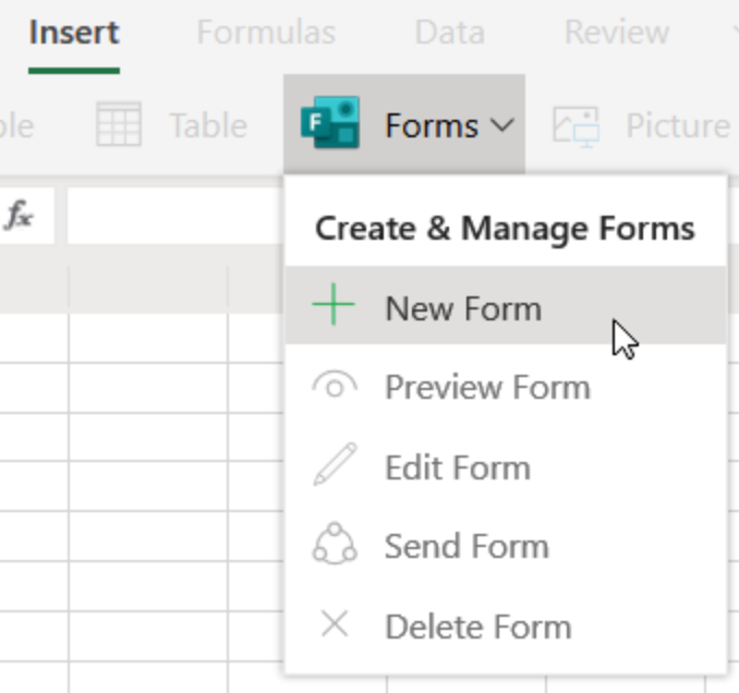 Click the + New Form option in Microsoft Forms