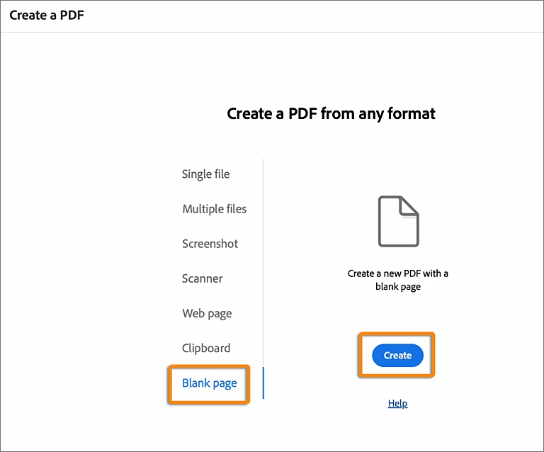 Create Blank Page PDF in Adobe
