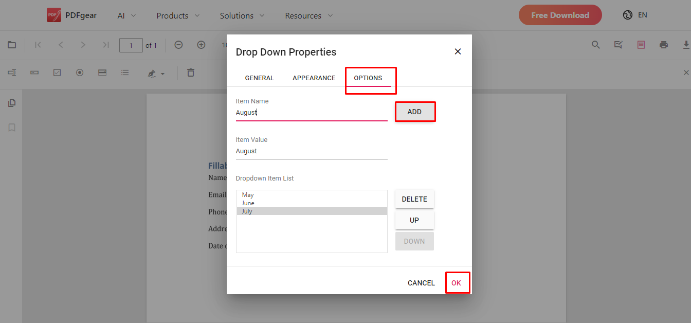 Create Drop-Down List Using PDFgear