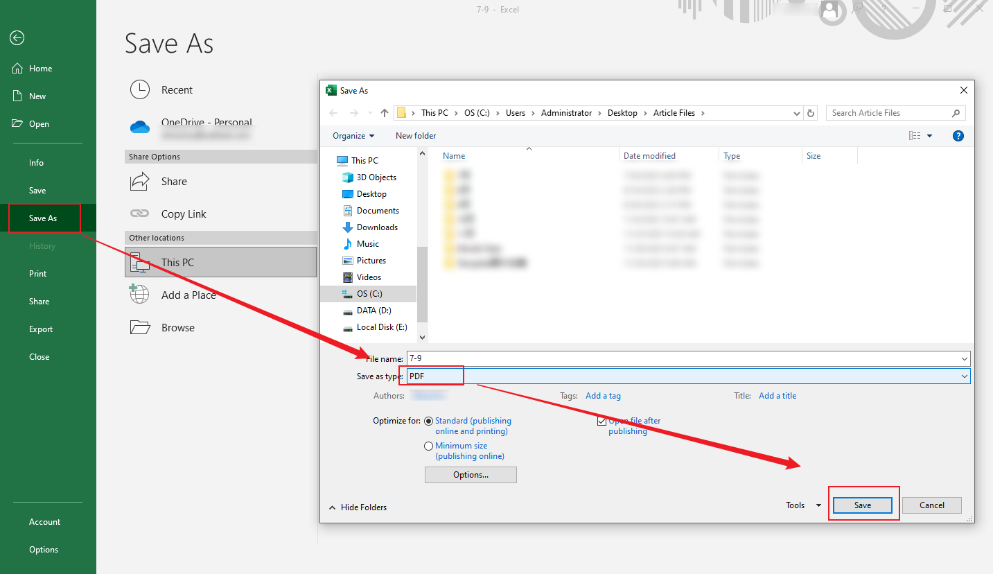 Save your Excel files as a PDF file in Microsoft Excel
