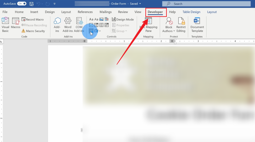 Click the Developer tab in Microsoft Word