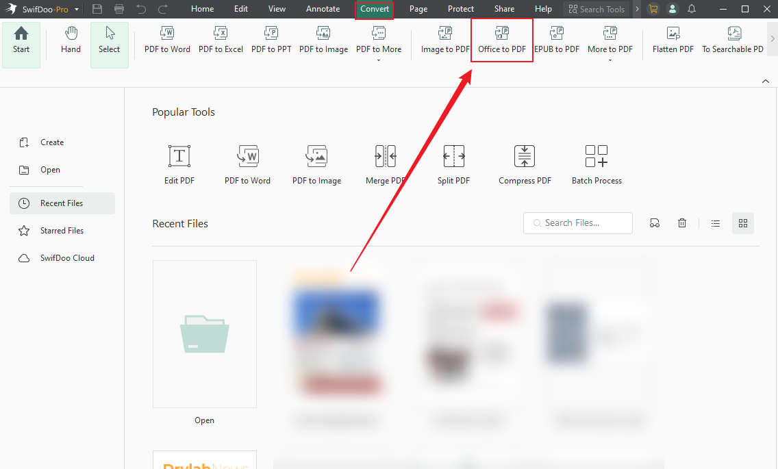 Go to Convert to select the Office to PDF option in SwifDoo PDF