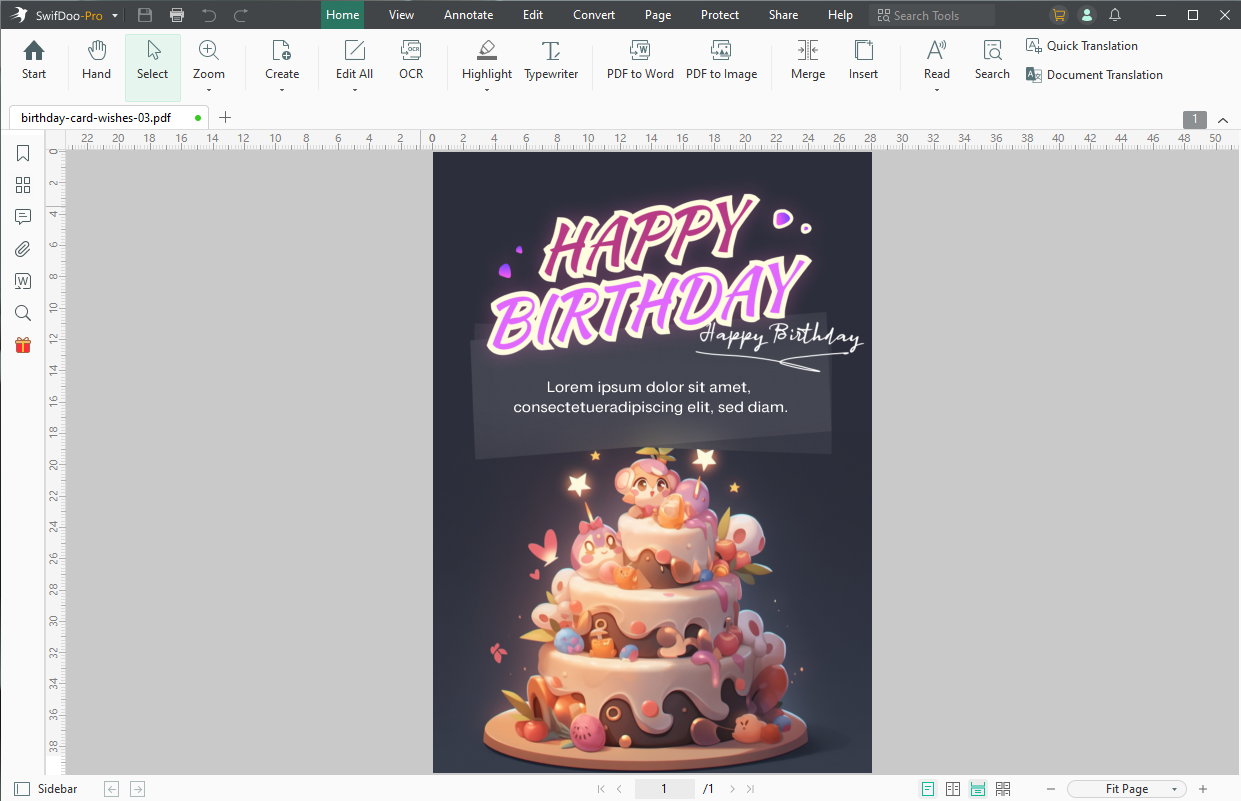 Create PDF Birthday Wish Card