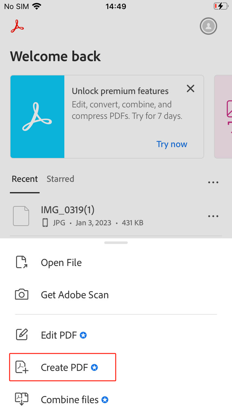 Create PDF from PNG in Adobe Acrobat Reader