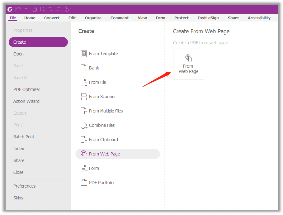 Create PDF from webpage in Foxit PDF