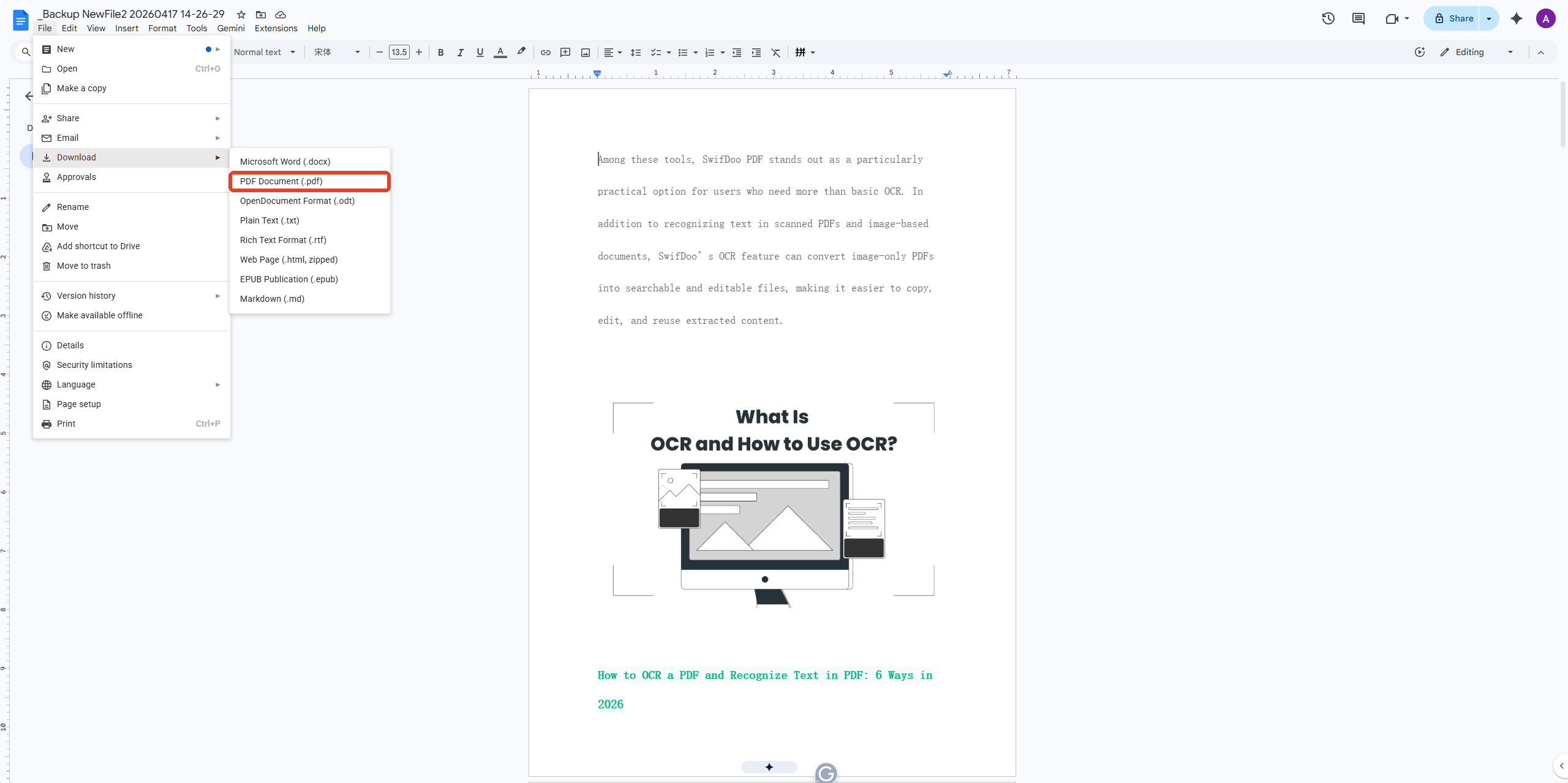 Google Docs online tool