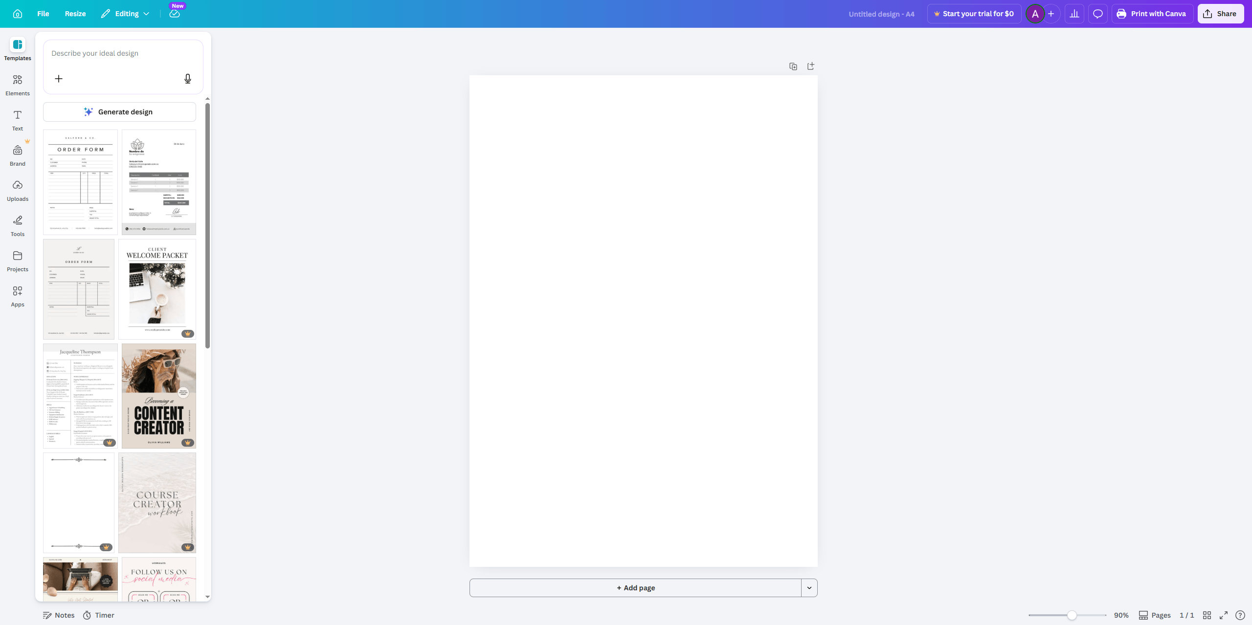 Choose your template canva