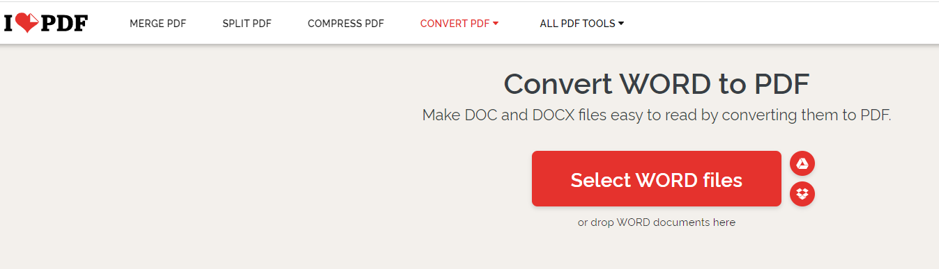 Create PDF online with iLovePDF step 2