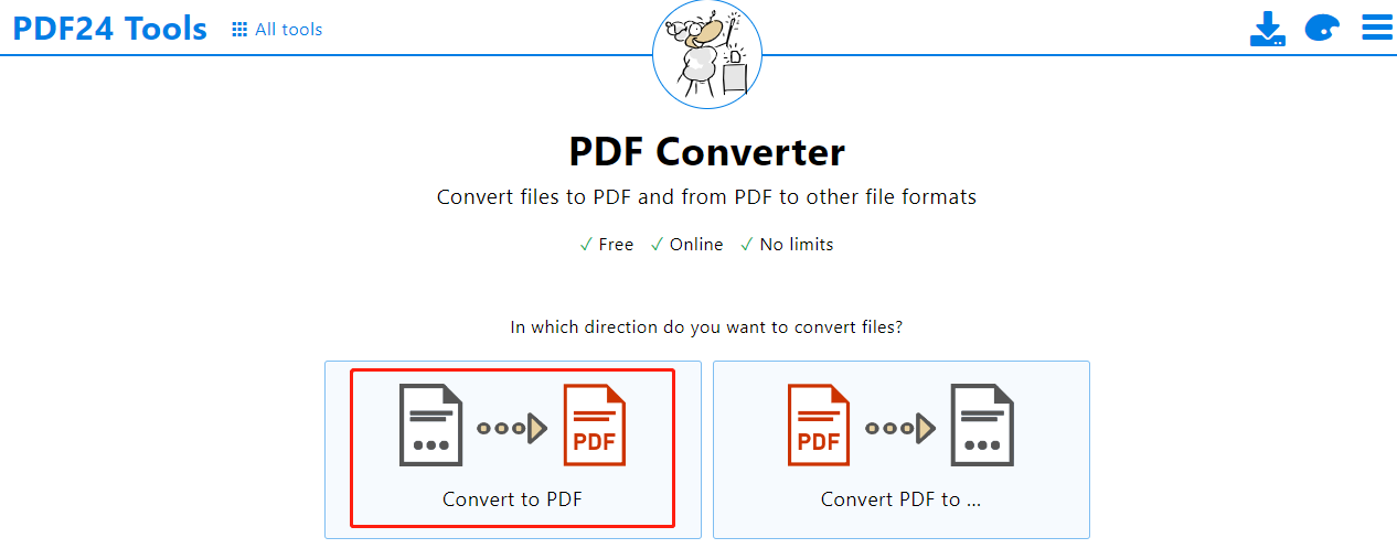 Create PDF online with PDF24 step 1