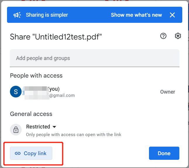 Create URL from PDF with Google Drive step 3