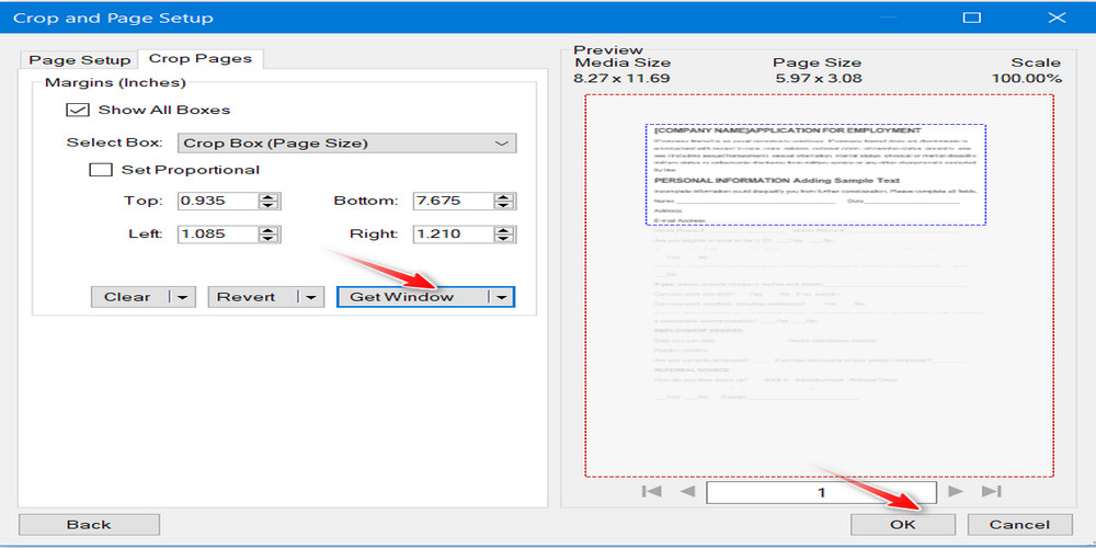 Crop and Page Setup Window in Bluebeam