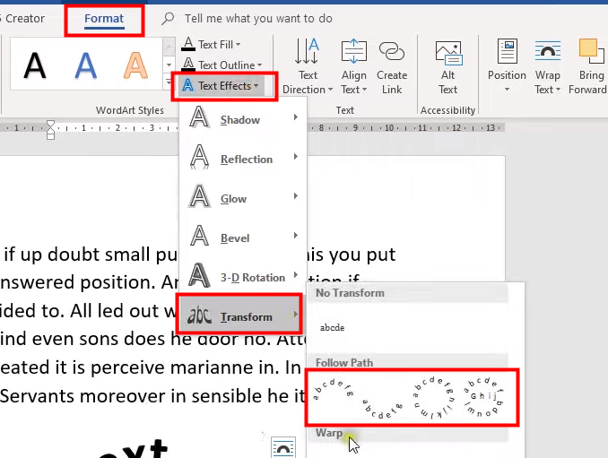 Curve text in Word by inserting Text Box 3