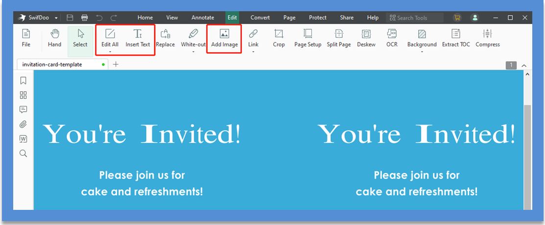 customize party invitation template PDF with SwifDoo PDF
