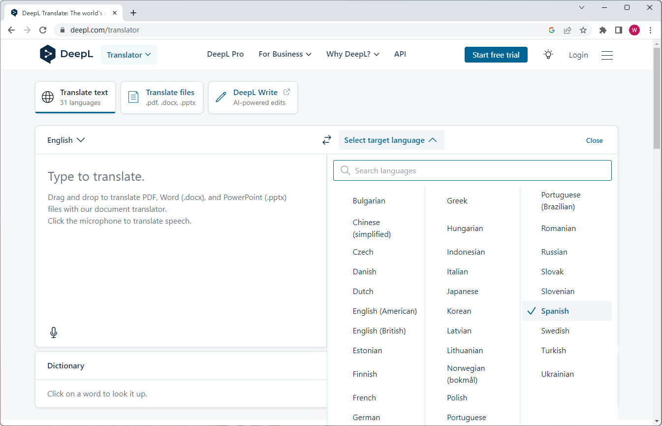 DeepL Translate Text English to Spanish