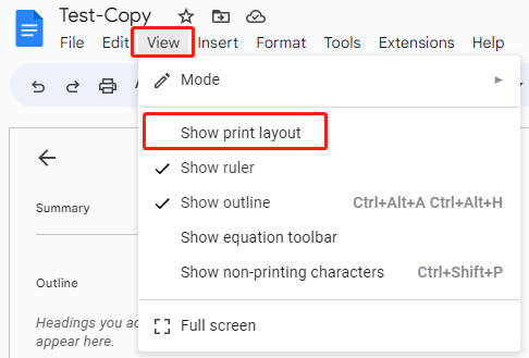 Delete page in Google Docs by deleting page break step 1