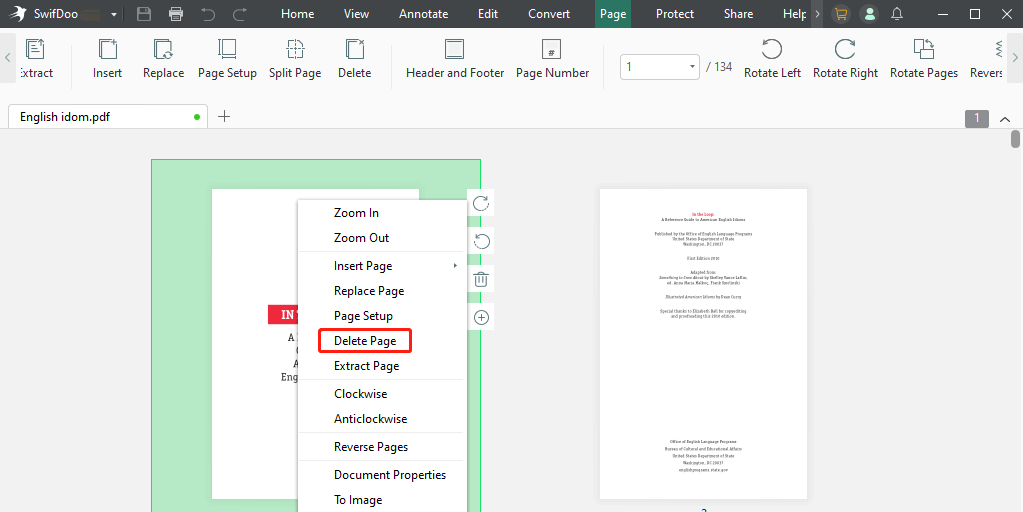 Delete page in Google Docs file with SwifDoo PDF step 2