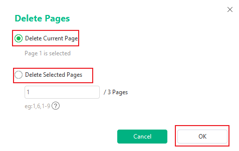 Tick the Delete Current Page or Delete Selected Pages option in SwifDoo PDF