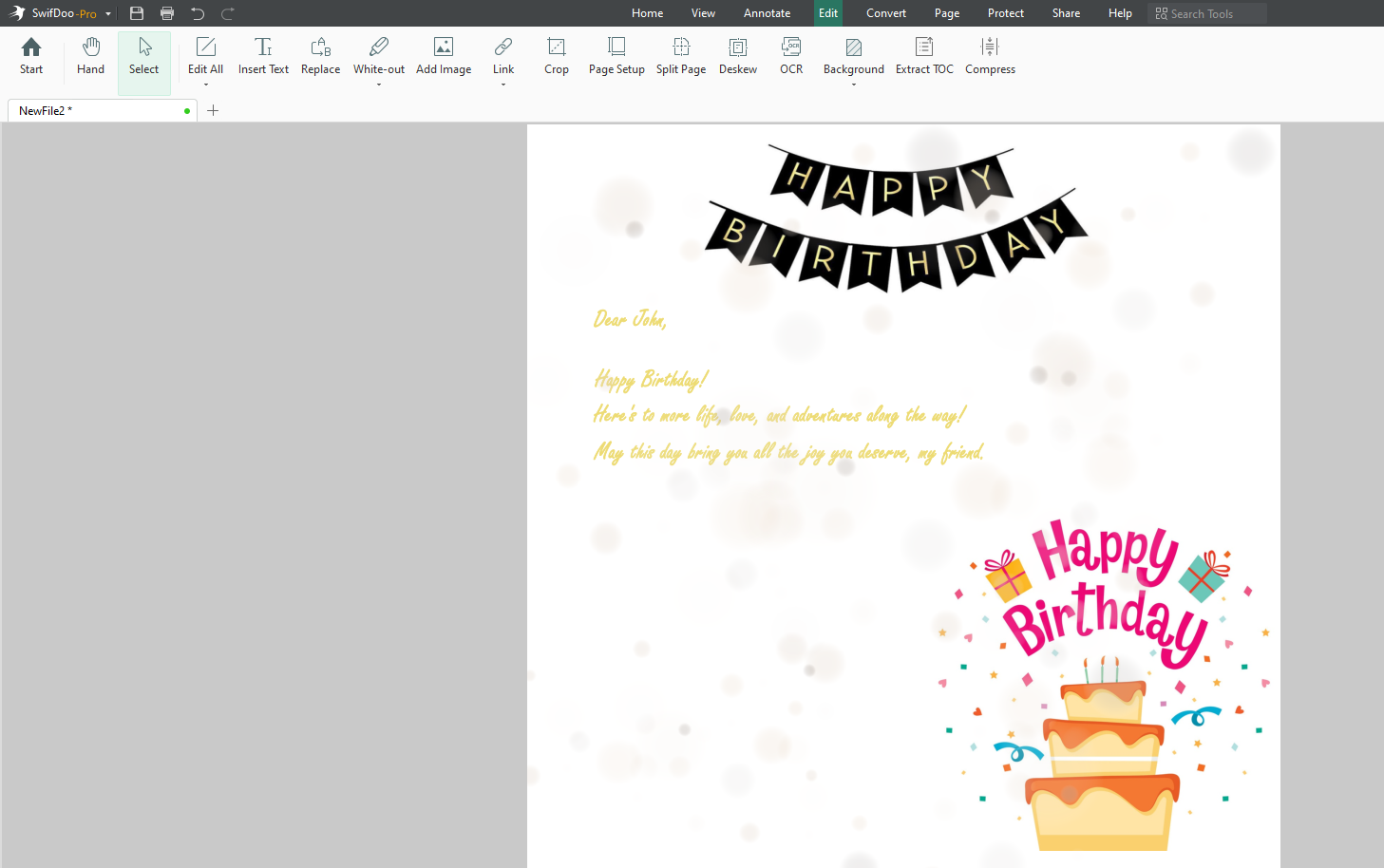 Design a Handwriting Birthday Card in SwifDoo PDF