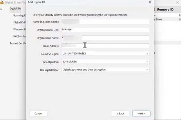 Add Digital ID window