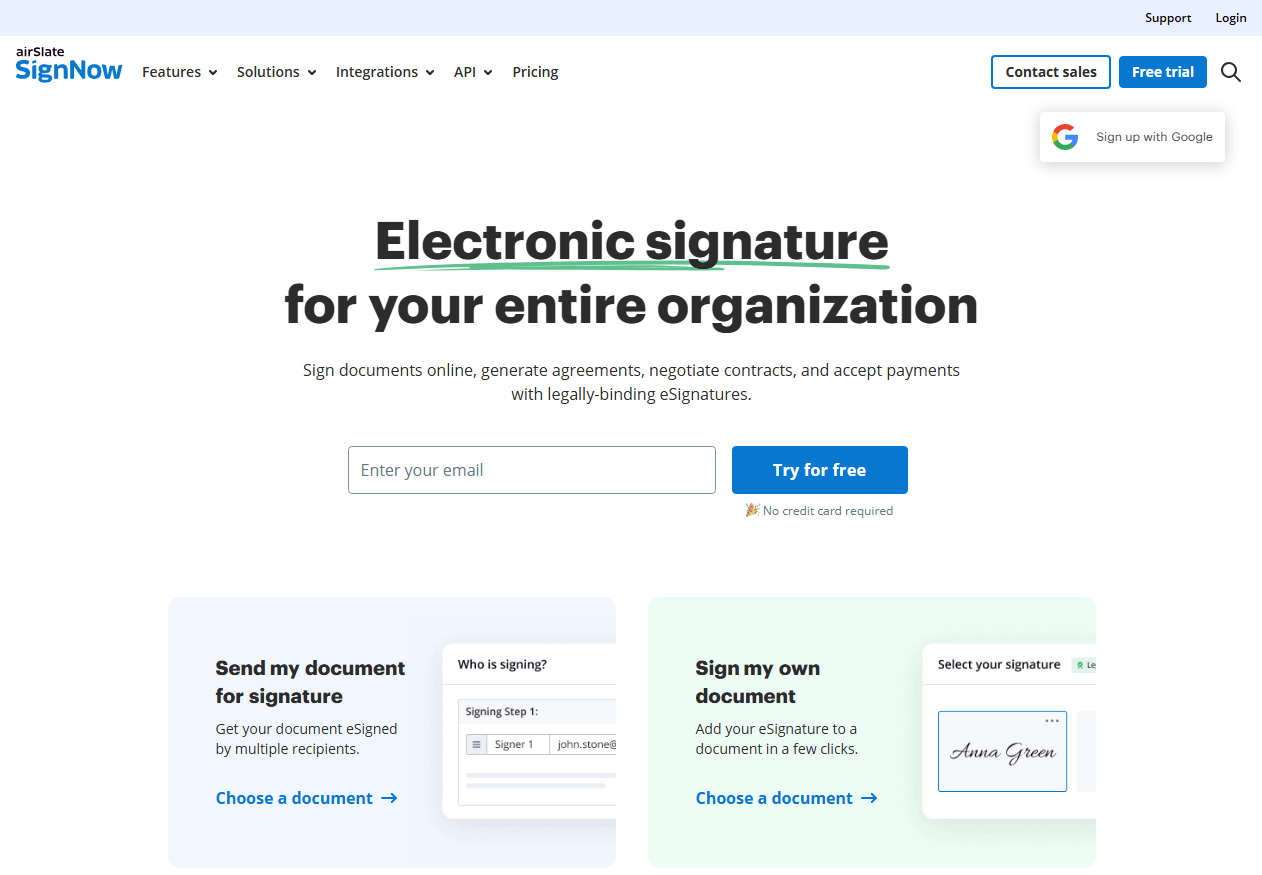 SignNow editor