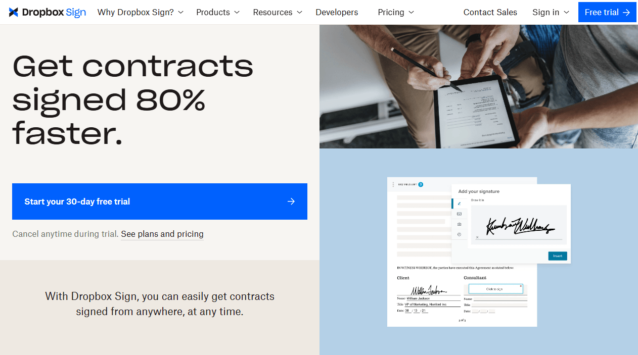 HelloSign interface