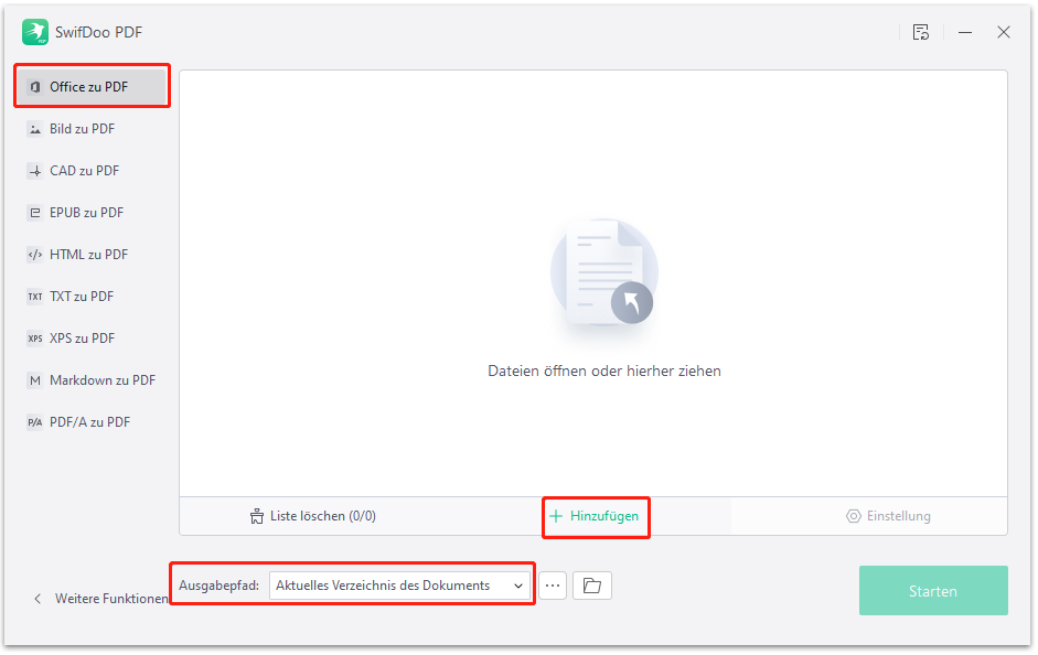 Tippen Sie im Dialogfeld des SwifDoo PDF Converter auf Dateien hinzufügen