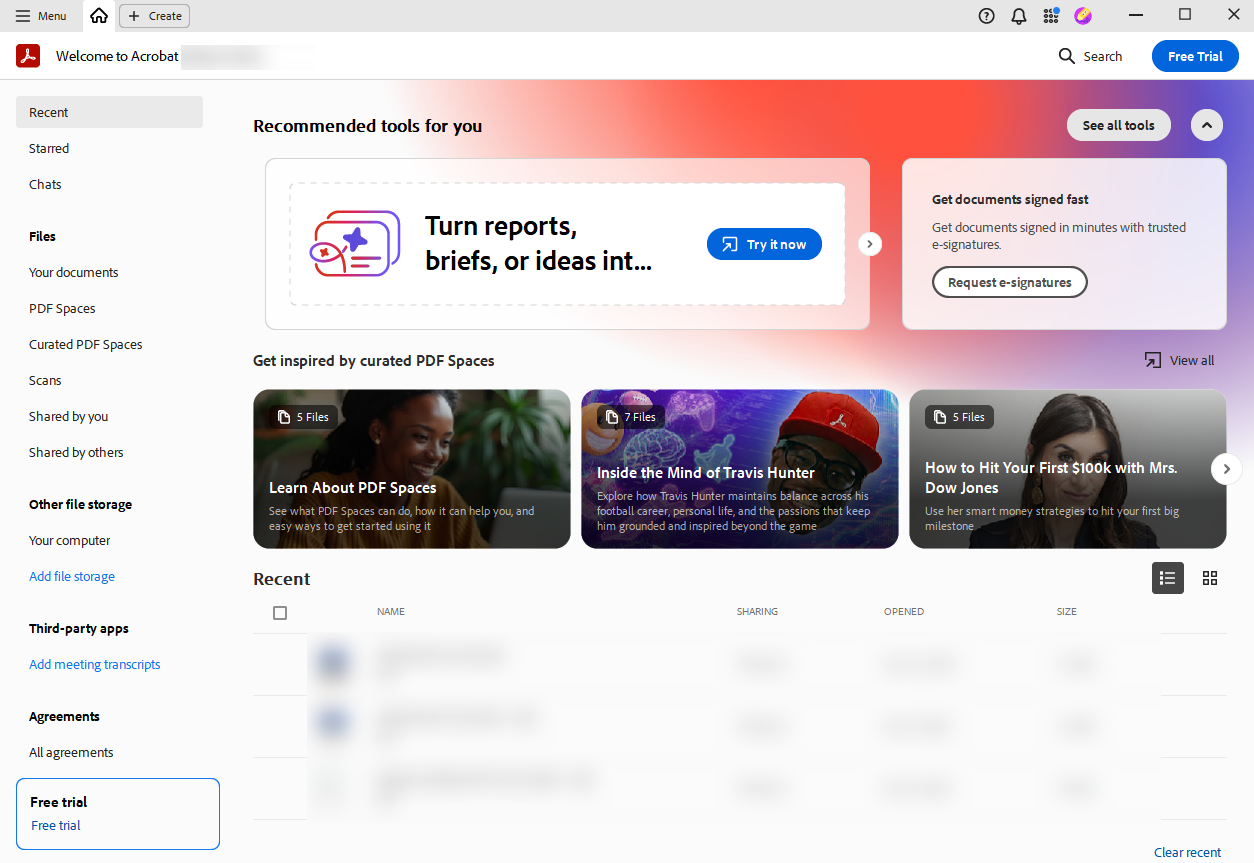 Interface of Adobe Acrobat