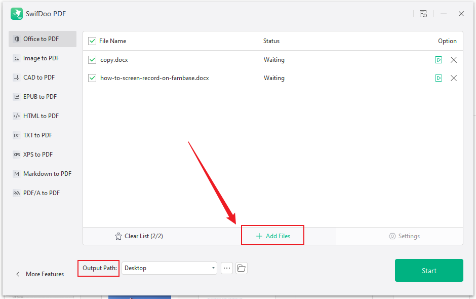 Click Add Files to import your DOCX file into SwifDoo PDF