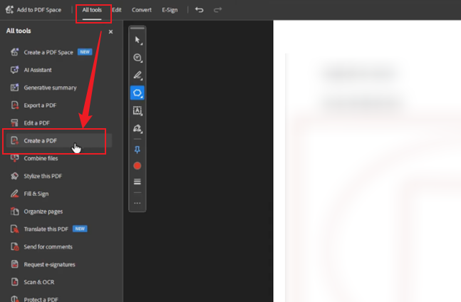 Click Create a PDF in Adobe Acrobat