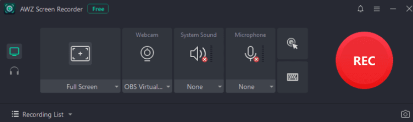 Main interface of AWZ Screen Recorder