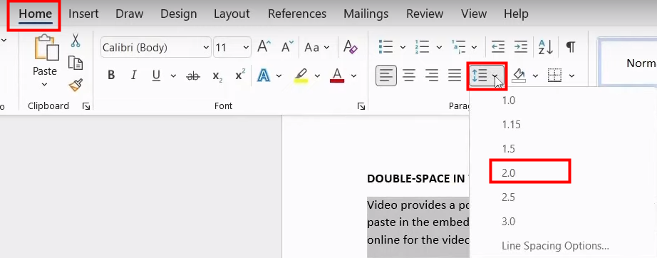 Double space in Word on Windows 1